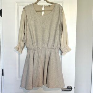 Umgee Boutique Dress Women Large Cottagecore Cream Beige Tan Linen Long Sleeves